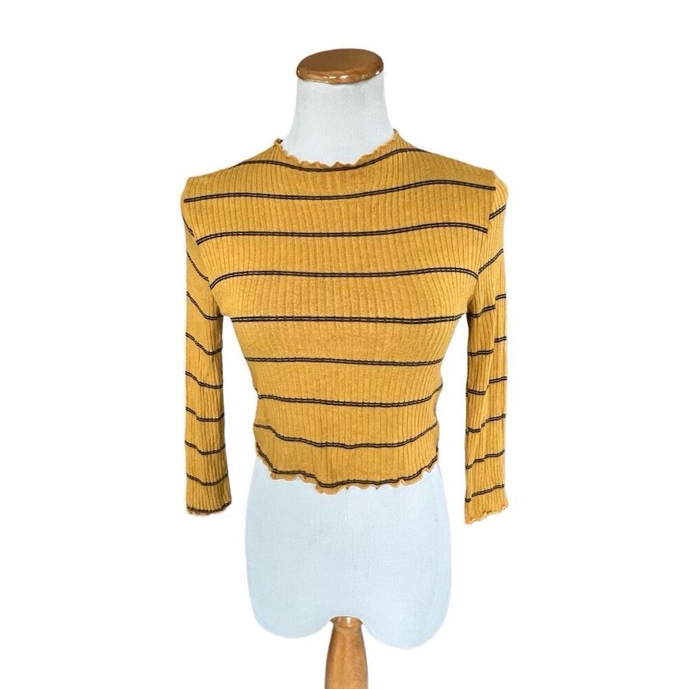 Womens Mezzanine Retro Scalloped Y2K Striped Scalloped Hem Crop Top - Sz M